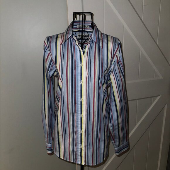 Orvis Shirt Top Blouse Women's Size 8 Colorful Stripe Long Sleeve‎ - Picture 1 of 4